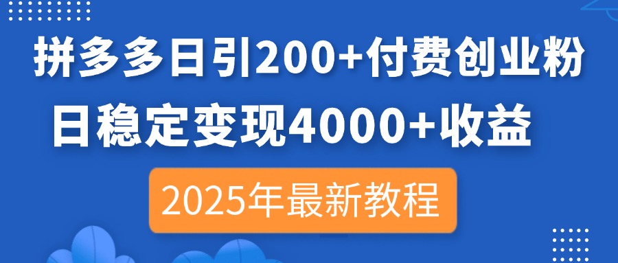 (14217期)拼多多日引200+付费创业粉,日稳定变现4000+收益,2025年最新教程-青枫传媒